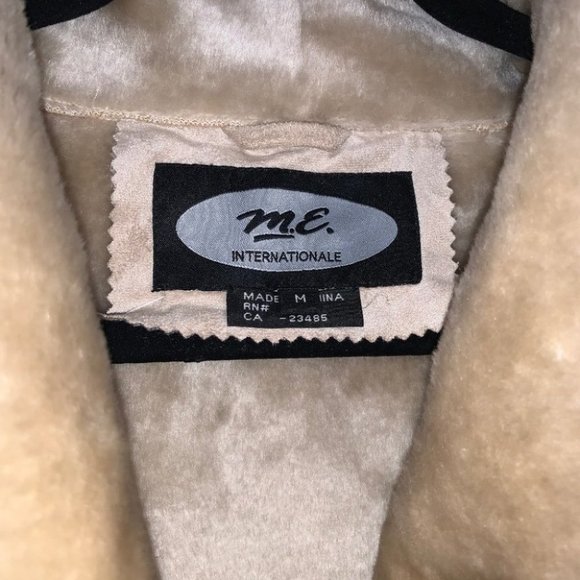 Vintage Faux Suede Coat Women’s Size Medium M. E. Internationale Long Fur Beige - Picture 5 of 11